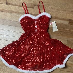 Red Sequin Candy Cane Dress with White Trim size 0-2